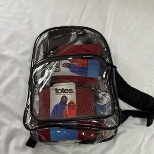 Totes Transparent Backpack with Red Accents